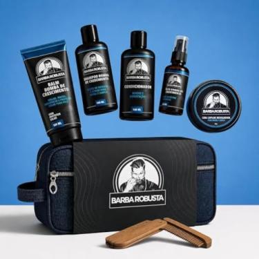 Imagem de Barba Robusta Kit De Shampoo Condicionador Balm Óleo Cera Pente Necessaire Produtos para Cuidados e Ativos que Aceleram o Crescimento da Barba