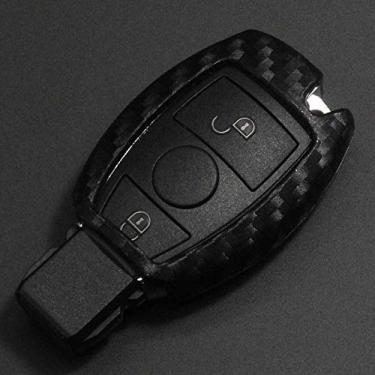 Imagem de WSWJDW Carbono Silicone 2 Botões Porta-chave do carro inteligente Capa da chave do carro Capa do chaveiro Anel de bolsa para chaves, adequado para Mercedes benz CLS CLA GL R SLK AMG ABCS