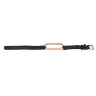 Imagem de Pulseira de relógio inteligente, pulseira de relógio sem costura precisa de couro confortável com revestimento de metal para Mi Band 5 (ouro preto)