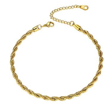 Imagem de Tornozeleira de corrente ajustável GoldChic para mulheres, meninas, aço inoxidável 316L Figaro/Trigo/corda torcida/pulseira de pé cubana - à prova d'água, redimensionável 22,86 cm