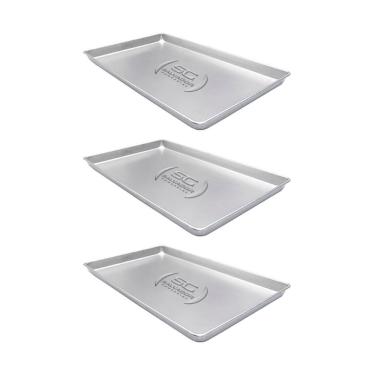 Imagem de Kit - 3 Formas Assadeiras Lisa Estampada 0,6mm Pão Doce Alumínio 58 x 70 x 3,5 Padaria Confeitaria