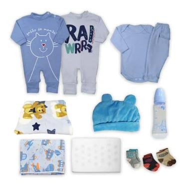 Imagem de Kit Inverno Bebê 12 Pçs Roupa Mamadeira Travesseiro Manta