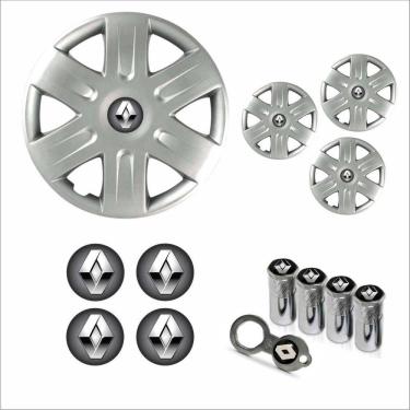 Imagem de Jogo Calota Aro 15 Sandero Logan Scénic 2008 à 2011 + Emblema Resinado + Tampa Ventil Antifurto