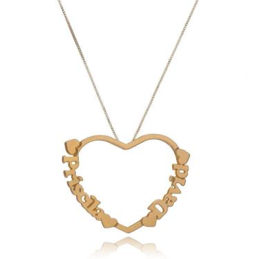 Imagem de Colar Pers Mandala Coração Envolvido Nome Folheado Ouro 18k