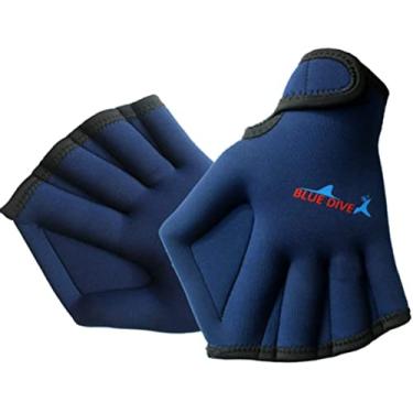 Imagem de 1 par Luvas de natação com membranas Luvas de treinamento Pás de fitness aquático Resistência à água Rede de mão de mergulho para homens, mulheres, mergulho, snorkeling, pesca submarina (Azul marinho)