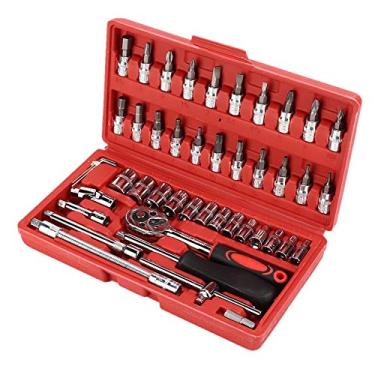 Imagem de Kit de soquete de ferramenta de reparo de carro, kit de chave de soquete de resistência à corrosão 46 unidades, chave de fenda de 1/4 pol. Chave de fenda com catraca métrica de garagem Ferramenta de r