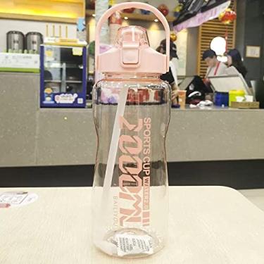 Imagem de 1. 5L/2L Garrafa de água de grande capacidade Viagens ao ar livre A alta temperatura resistente a palha plástica esportes adultos portáteis (Capacity : 1.5L, Color : Pink)