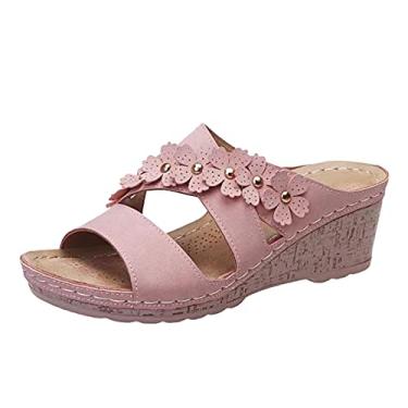 Imagem de Sandálias anabela para mulheres lazer respirável sola grossa sandálias moda casual ao ar livre sapatos femininos, rosa, 6.5