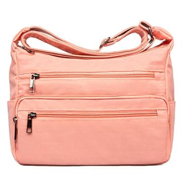 Imagem de VOLGANIK ROCK Bolsas femininas RFID de tecido de nylon com vários bolsos, bolsa tiracolo feminina de viagem, rosa, Standard Size