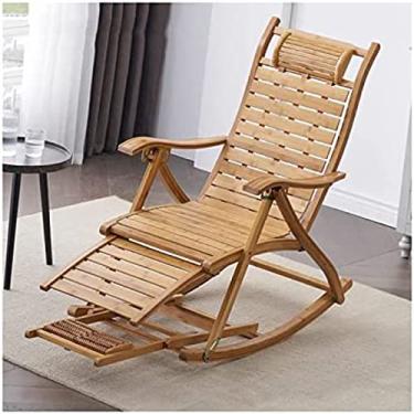 Imagem de KRASS Cadeira de balanço dobrável ao ar livre, cadeira de balanço de bambu portátil com otomano telescópico, reclinável para todos os climas para jardim de varanda, suporte 150 kg, A, colecionador 88