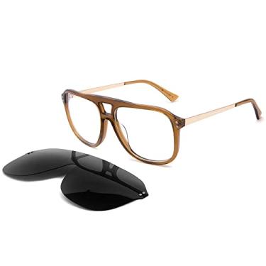 Imagem de Clipe magnético quadrado em óculos de sol para homens UV400 óculos de sol acetato, C3, preto