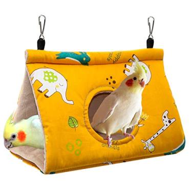 Imagem de RYPET Casa de ninho de pássaro quente para inverno – Rede suspensa de veludo galpão gaiola de cabana de pelúcia pássaros fofos esconderijo cama felpuda para papagaio, periquito, calopatias, Budgies Lovebird médio