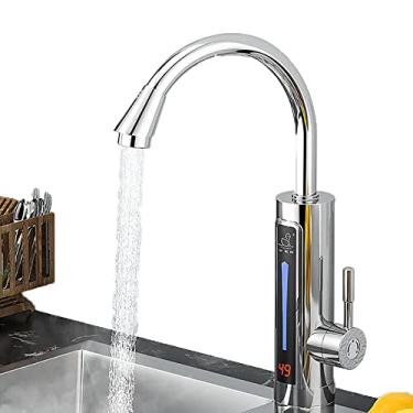 Imagem de Torneira de água quente aquecedor de água elétrico de aço inoxidável exibição de temperatura cozinha banheiro aquecimento instantâneo torneira fornecimento água quente e fria 3300W, prata