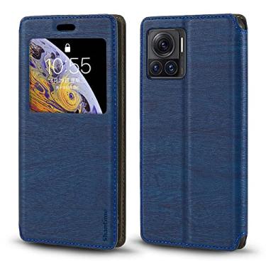 Imagem de Shantime Capa para Motorola Edge X, capa de couro de grão de madeira com porta-cartão e janela, capa flip magnética para Motorola Edge 30 Ultra (6,7 polegadas) azul