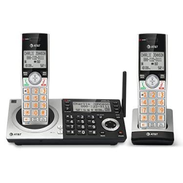 Imagem de AT&T Telefone sem fio expansível CL83207 DECT 6.0 com bloqueador de chamadas inteligente, prata/preto com 2 aparelhos