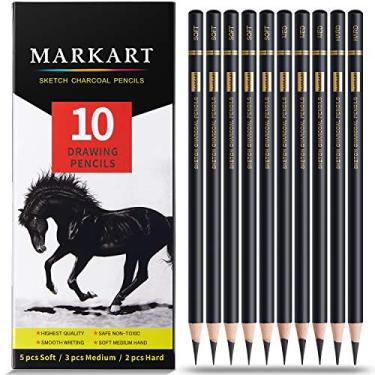 Imagem de MARKART Conjunto profissional de lápis de carvão para desenho, 10 lápis de carvão macio, médio e duro, para desenhar, esboçar, sombrear, lápis de artista para iniciantes e artistas
