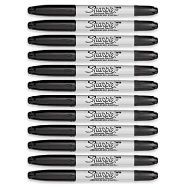 Imagem de Marcador permanente Sharpie Fine/Ultra Fine Twin Tip, preto (pacote com 12)