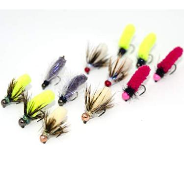 Imagem de Superbe Flies 12 Mop Jig Nymph Fly Sortido | Conta de tungstênio e gancho sem farpas | Pesca com mosca para truta | Tamanho 10, 12, 14, 16