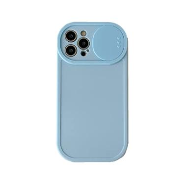 Imagem de Capa de telefone de cor sólida doce para iPhone 13 12 11 Pro Max X XS Max XR Slide Proteção de Lente de Câmera Capa Para-choque, Azul, Para iPhone12 ProMax