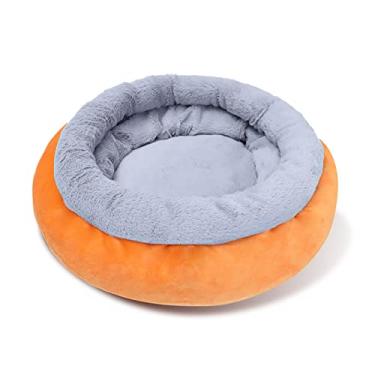 Imagem de Cama de cachorro, camas de gato para gatos internos cama de animal de estimação para cachorro extra macio e lavável na máquina redonda macia camas de gato de pelúcia redonda confortável cama de animal de estimação, laranja, P