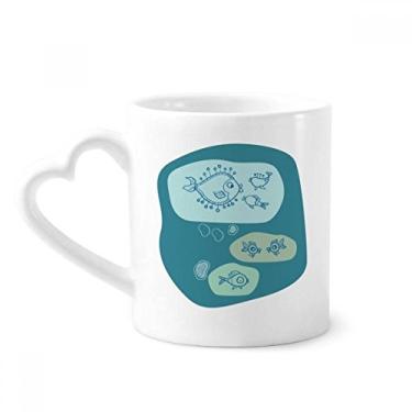 Imagem de Caneca de peixe abstrato desenho linha bolhas azuis caneca café cerâmica copo de coração de vidro