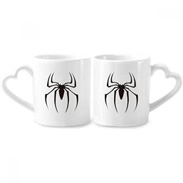 Imagem de Conjunto de canecas de porcelana para casais, estampa de aranha, inseto, preto, com estampa de ilustração de casal, coração