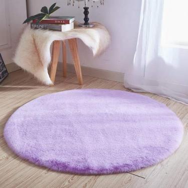 Imagem de Tapetes redondos falsos, antiderrapantes e laváveis cor sólida tapete macio pilha curta para sala de estar quarto estudo banheiro varanda tapete de cabeceira, roxo, 60 cm