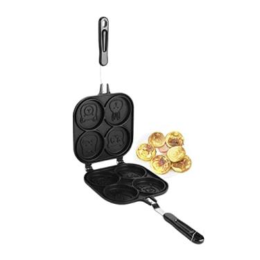 Imagem de Natudeco Frigideira de ovos dupla face Panela de ovos, 4 xícaras de omelete antiaderente com estampa de animal de desenho animado fogão de hambúrguer de café da manhã para panquecas utensílio de cozinha