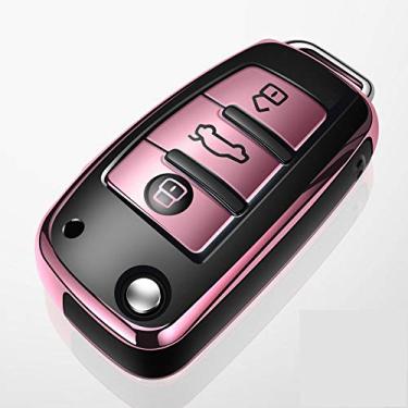 Imagem de YJADHU Chaveiro para chave de carro, apto para Audi A1 A3 A4 A5 A6 A7 A8 Quattro Q3 Q5 Q7 R8 Allroad C5 C6 Tt S3 S5 S6 S4 Rs5 Rs6 2003-2015, rosa