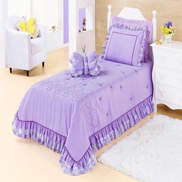 Imagem de Cobre Leito Solteiro Jardine Lilás Enxovais Aquarela 3 Peças