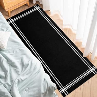 Imagem de Tapete de corredor, cor lisa, preto, antiderrapante, tapete de corredor, tapete para lavanderia, cabeceira, banheiro, quarto, 48 x 18 cm