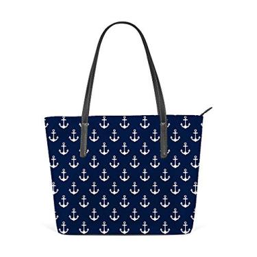 Imagem de Bolsa de ombro feminina sacola de couro, bolsa de compras grande, estampa de mar, âncoras sem costura, bolsa casual