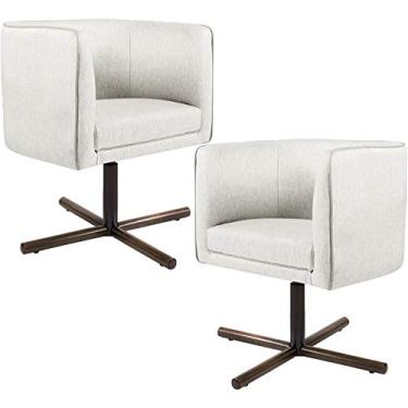 Imagem de Kit 02 Poltronas Decorativas Giratória Base X Betina D02 Linho Bege B-443 - Lyam Decor