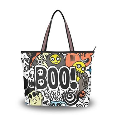 Imagem de Bolsa de ombro feminina com alça superior e desenho animado com tema de Halloween, Multicolorido., Large