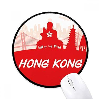 Imagem de Red Silhouette China Hongkong Mousepads redondos antiderrapantes preto bordas costuradas presente de escritório