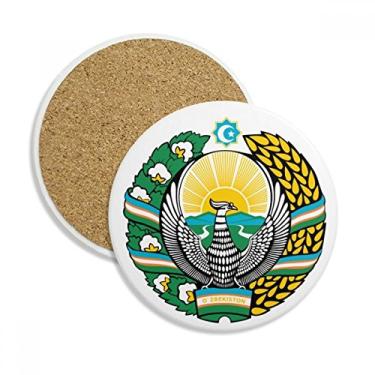 Imagem de Caneca de porta-copos com emblema nacional da Ásia do Uzbequistão, pedra absorvente de proteção de mesa