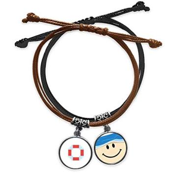 Imagem de DIYthinker Pulseira Summer Sail Life Buoy Pixel com corrente de mão e pulseira de couro sorridente