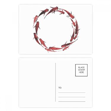 Imagem de Cartão postal de peixe de carpa vermelha chinesa conjunto de cartões postais de aniversário cartão de agradecimento