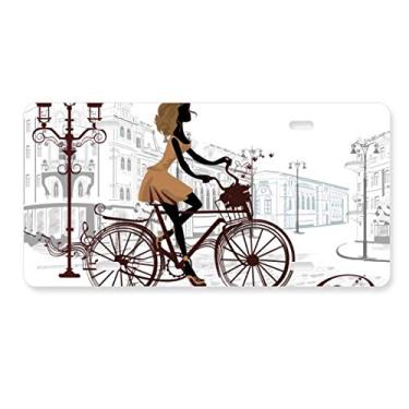 Imagem de DIYthinker Bicycle Lady France Ilustration Pattern Placa Decoração Aço Inoxidável Automóvel