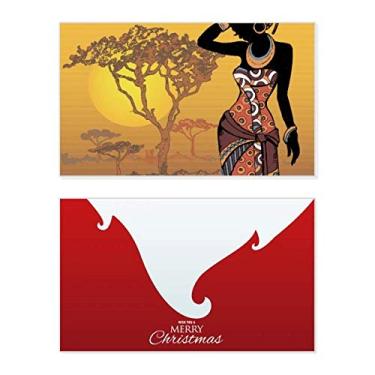 Imagem de African Savanna Vestidos femininos pretos de férias, cartão de Natal, mensagem vintage de Natal