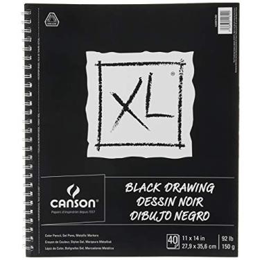 Imagem de Canson Papel de desenho da série XL, preto, bloco de arame, 28 x 35,5 cm, 40 folhas (150 g) – Papel de artista para adultos e estudantes – Lápis de cor, tinta, pastel, marcador