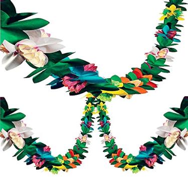 Imagem de BUSOHA (pacote com 3) Grinalda de flor de tecido – Bandeira de flor de guirlanda de papel tropical, tropical, tropical, para chá de bebê, decoração de festa de casamento