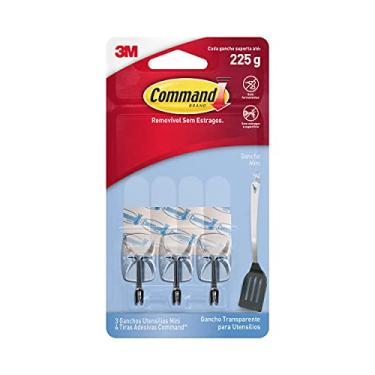Imagem de Command, 3M, Gancho para Utensílios, Adesivo Removível sem Estragos, Transparente, Mini, 3 unidades