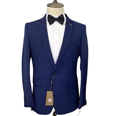 Imagem de Ternos masculinos, blazer de casamento, um botão, casaco esportivo de negócios 2 peças sólido formal, azul, PP (44/29)
