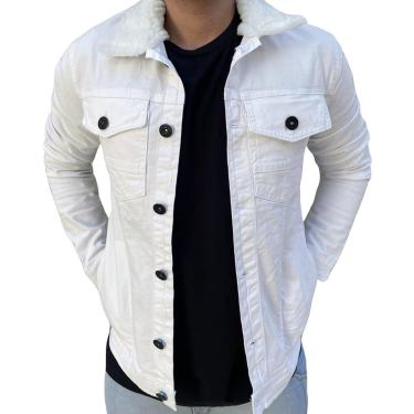 Imagem de Jaqueta Jeans Slim Branca Com Pelinho Pelo Na Gola Masculina-Masculino