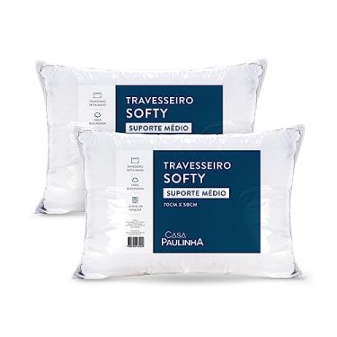 Imagem de Kit 2 Travesseiros Softy Médio 70cm x 50cm Baixo Macio Confortável Casa Paulinha