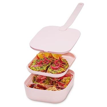 Imagem de W&P Lancheira Porter Bento, 3 compartimentos, lancheira portátil para adultos com alça de pressão - Recipiente para alimentos, livre de BPA, lavável na lava-louças e micro-ondas, blush, médio