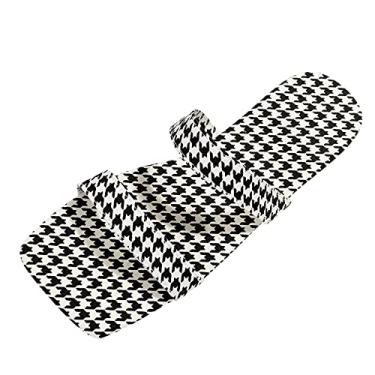 Imagem de Sandálias de dedo aberto respiráveis para mulheres moda verão pássaro xadrez tecido aberto dedo aberto sandálias de praia (preto, 7,5)
