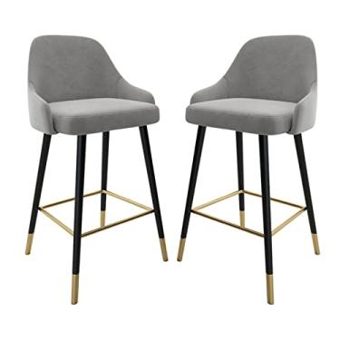 Imagem de Cadeiras de jantar cadeiras de sala de jantar banquetas de bar de metal Kithchen banqueta de bar de veludo bancada de bar com altura estofada com apoio para os pés, cadeira de jantar para café da manhã para cafeteria e pub conjunto de 2 Tudo está bem