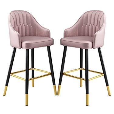 Imagem de Cadeiras de jantar cadeiras de sala de jantar bancos de bar de metal bancos de bar com estofado de veludo, bancada de ferro forjado de cozinha banqueta de altura com encosto e apoio para os pés para cafeteria, bar, varanda de casa tudo
